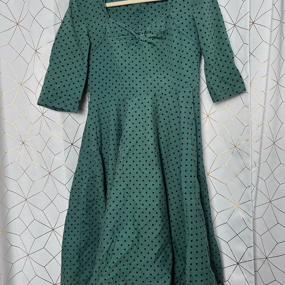 Pin Up Hell Bunny Vixen Green And Black Polka Dot  Dress size L - Picture 2 of 5